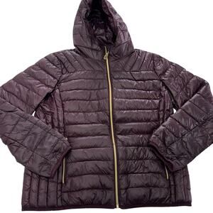 Michael Michael Kors Jacket Womens Large Burgundy Packable Down Puffer Hooded